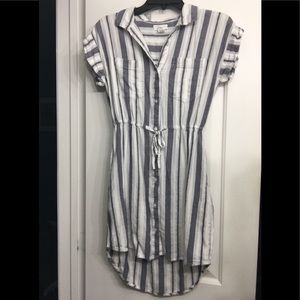 Small shirt dress gray blue white womens tj max striped button up